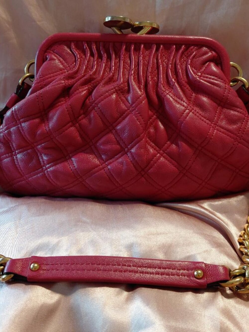 Marc Jacobs Fuschia Quilted  Leather Stam Bag with Gold Tone Chain